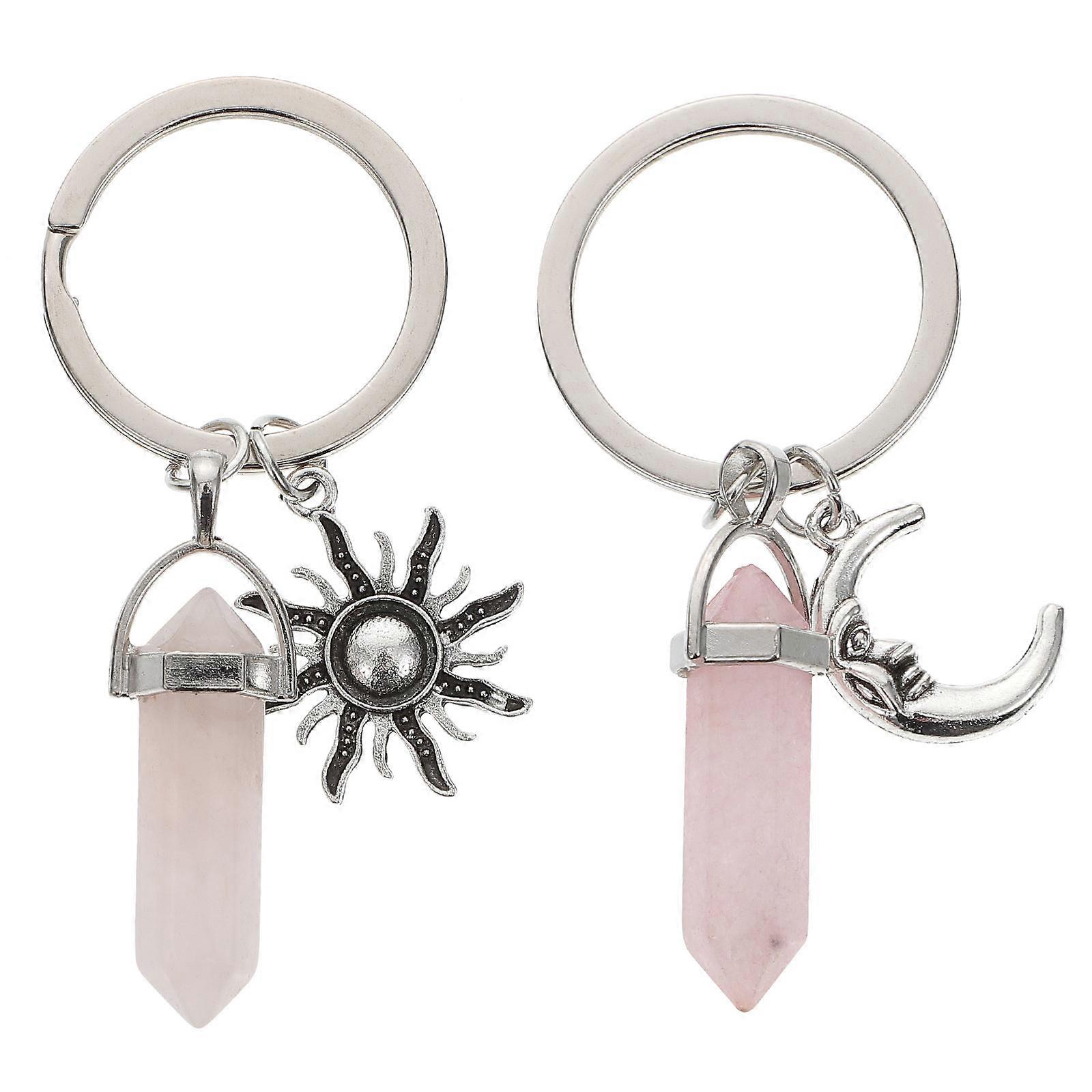 Couples Keychains with Crystal and Alloy Material for Durable Decoration Use Pink 2Pcs