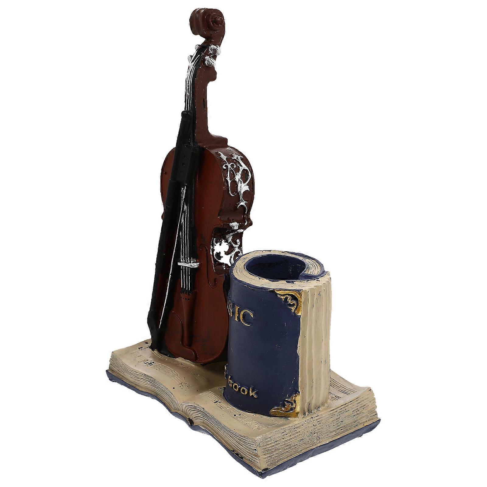Porte-stylo en résine en forme de violon rétro pour bureau à domicile Stylos et pinceaux d’organisation