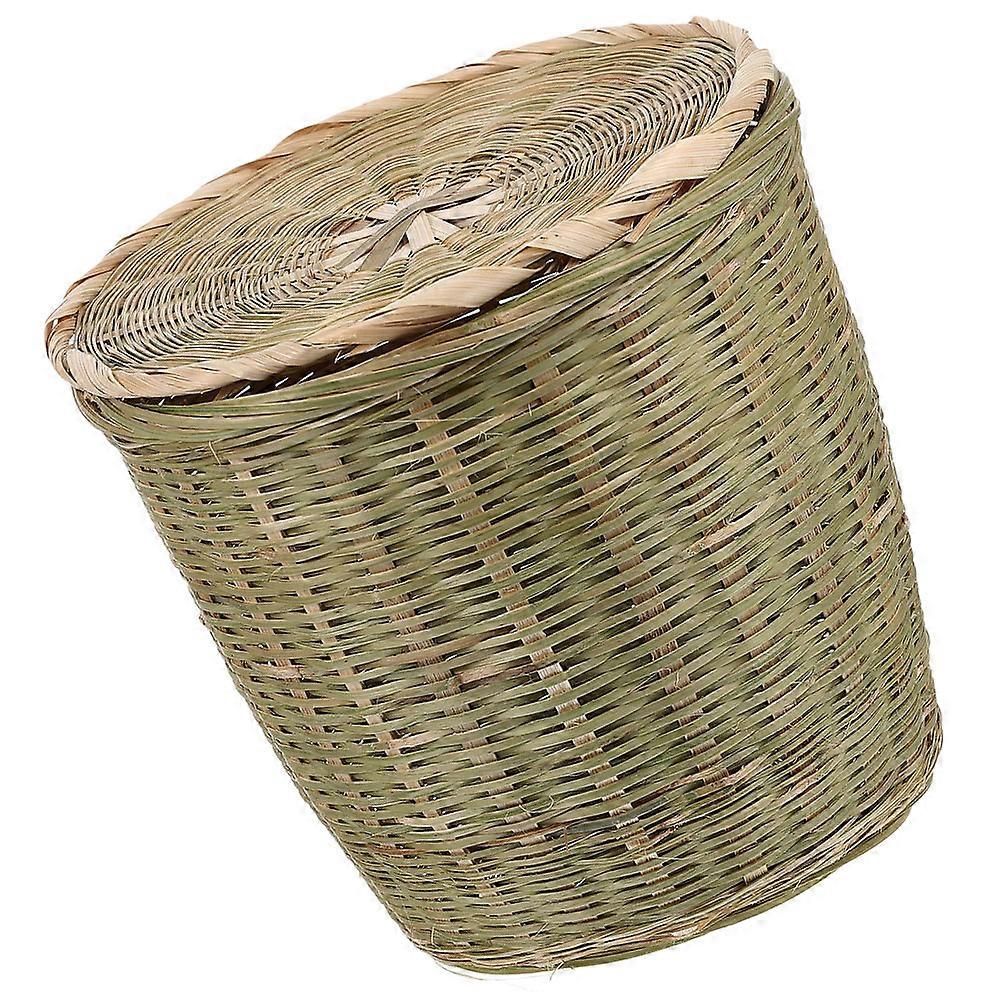 Bamboo Woven Kitchen Basket with Lid – Lightweight Rustic Storage Bin for Home Organization
