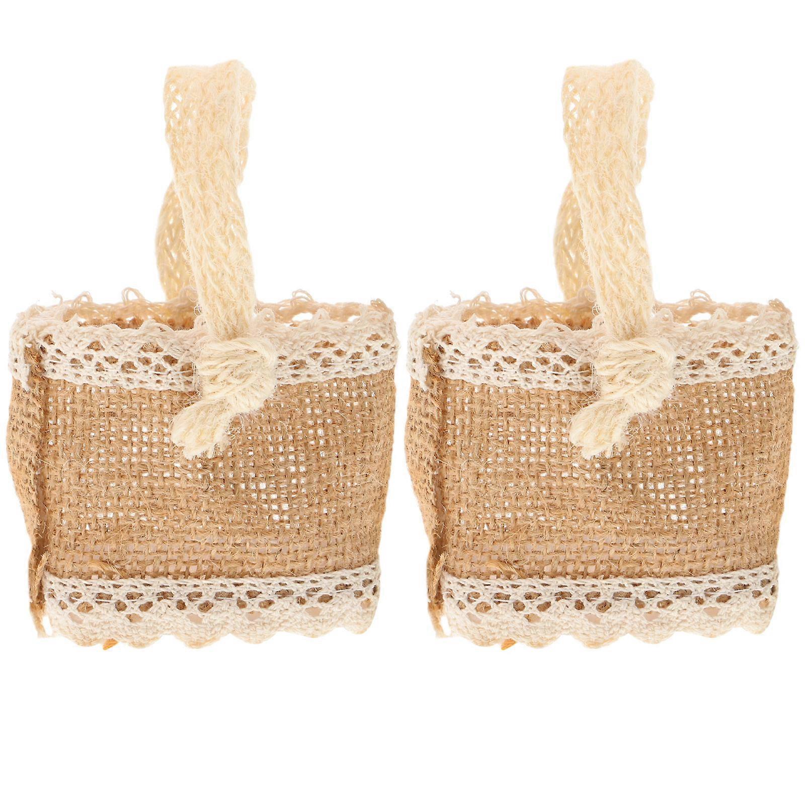 Flower Basket Linen Mini Basket for Storage Use 2Pcs Set