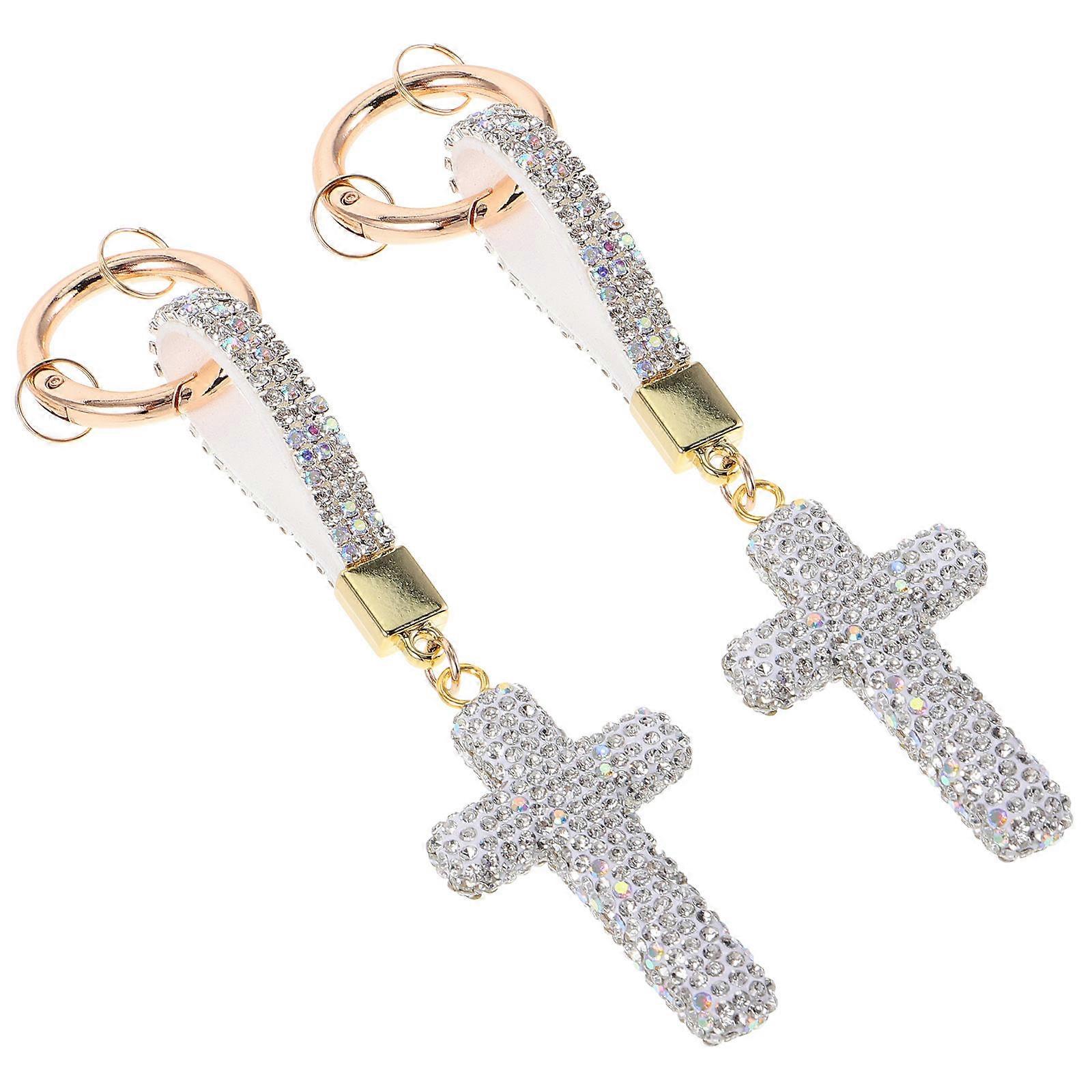 Sparkly Cross Keychain with Rhinestones – Religious Blessing Pendant for Car Keys and Schoolbags