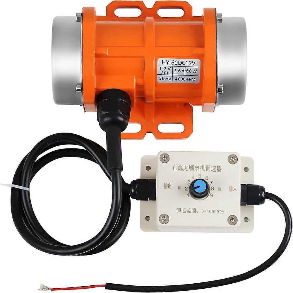 Vibrator Motor for Salt and Sand Spreaders and Concrete Mixers, 4000 RPM, 60 W, DC12 V, Aluminum Alloy Housing, Concrete Vibrator