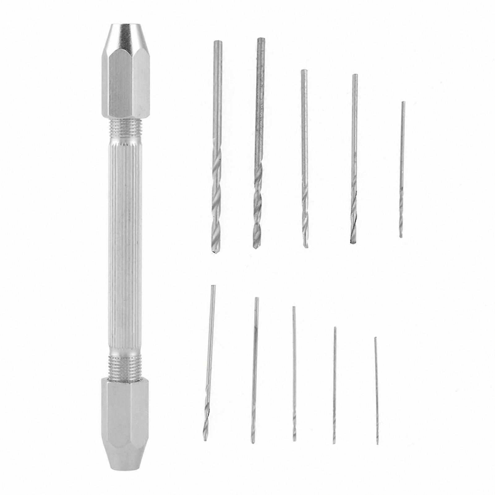 10pcs Micro Twist Drill Bit Set with Double End Pin Vise Chuck for Jewelry and Watch Repair Tools