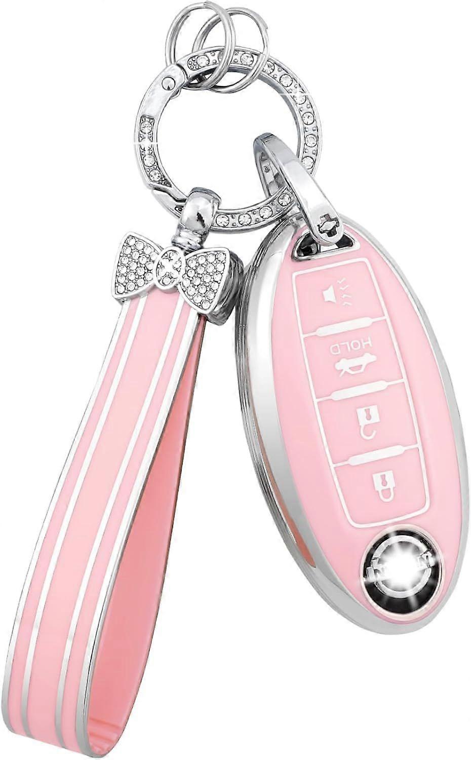 Key Fob Cover for Nissan 4 Button Pink Bling Keychain Girly Car Keys Case Shell