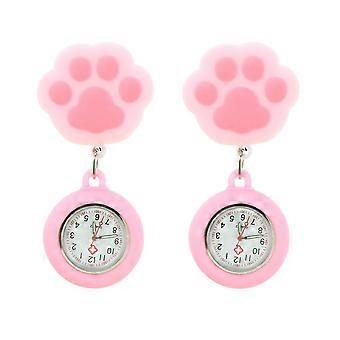 2pcs Cat Paw-shaped Hanging Watch Nurse Pocket Watch Portable Fob Watch Gift