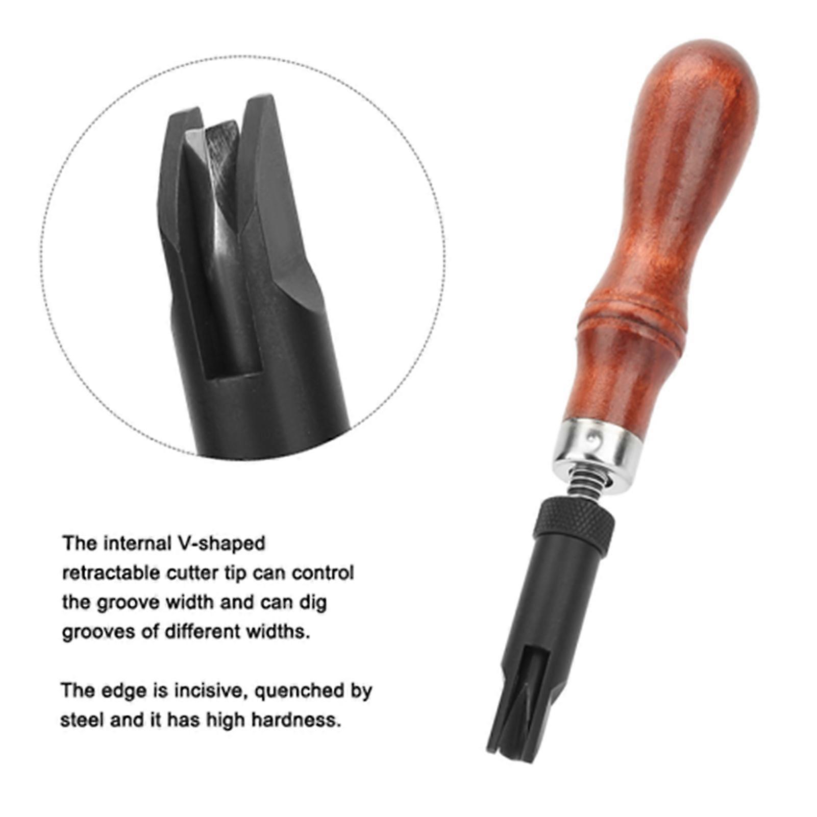 Adjustable V Type Leather Groover Tool with 15.7cm Wood Handle