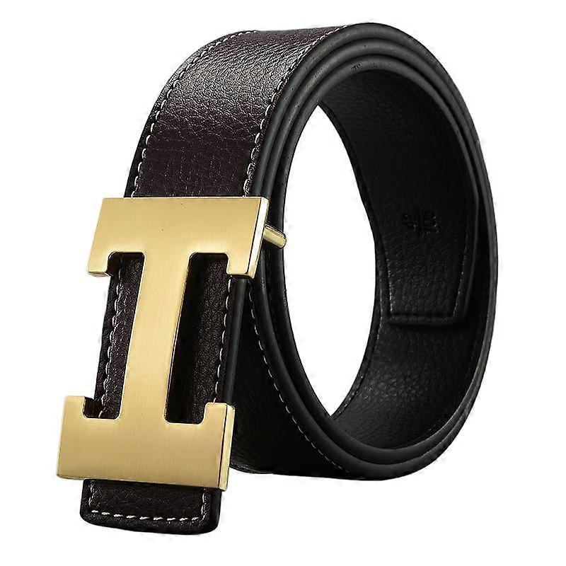 Ny Stil Affärsfritid Äkta PU-läder H Slät Spänne Litchi Grain Bälte För Män