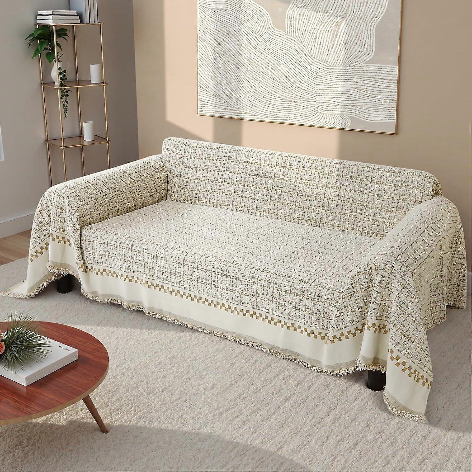 Boho Sectional Couch Covers for Sofa, Modern Chenille Reversible Sofa Slipcovers, Khaki So