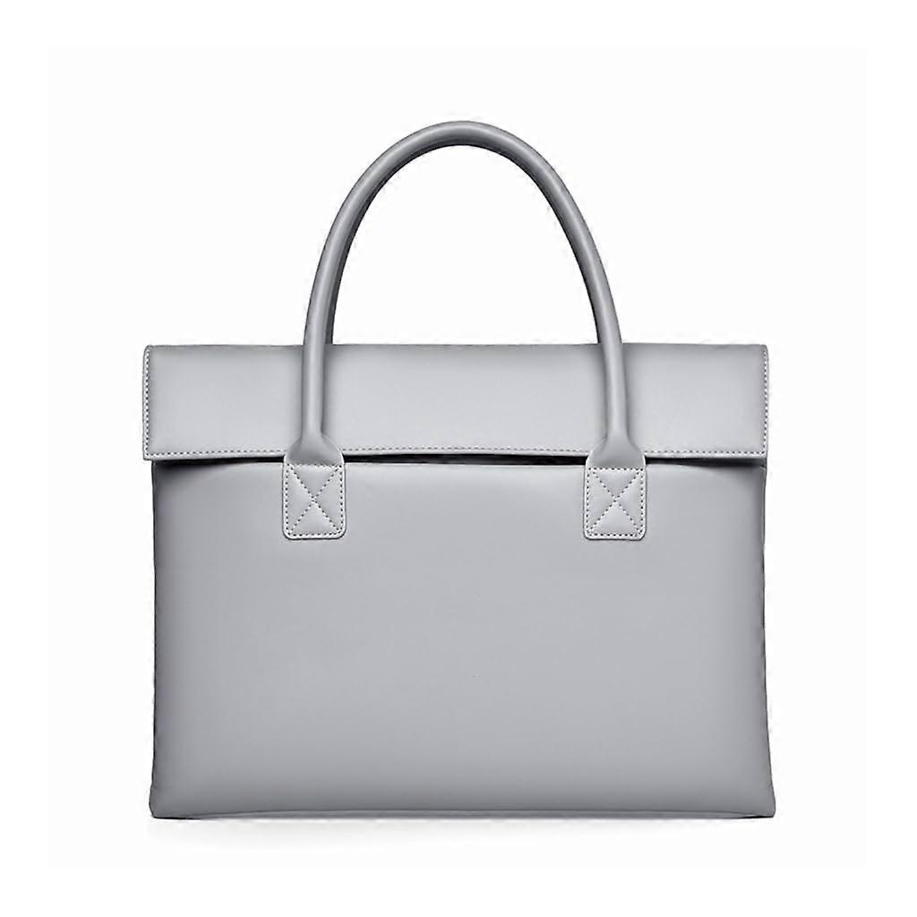 Leather Laptop Bag With Handles, 14Inch Laptop, Magnetic Buckle, Storage Organizer, Multifunctional Gray