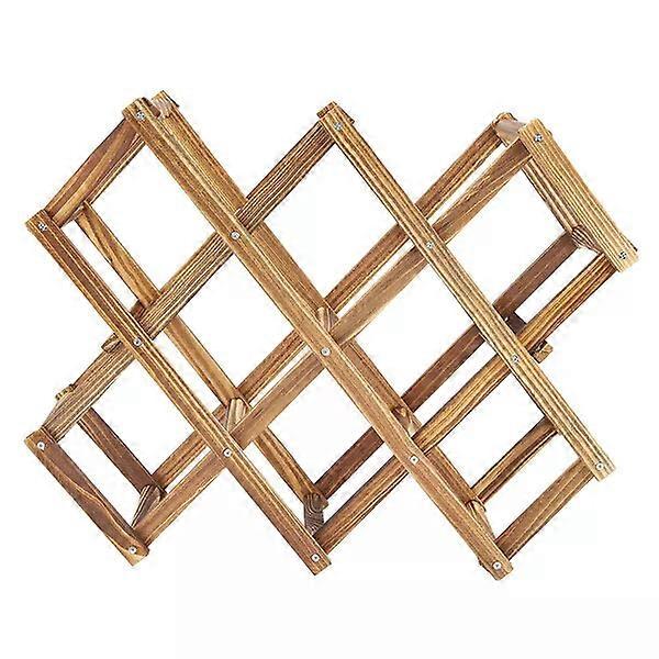 Wooden wine rack with foldable design, holding 10 bottles horizontally
