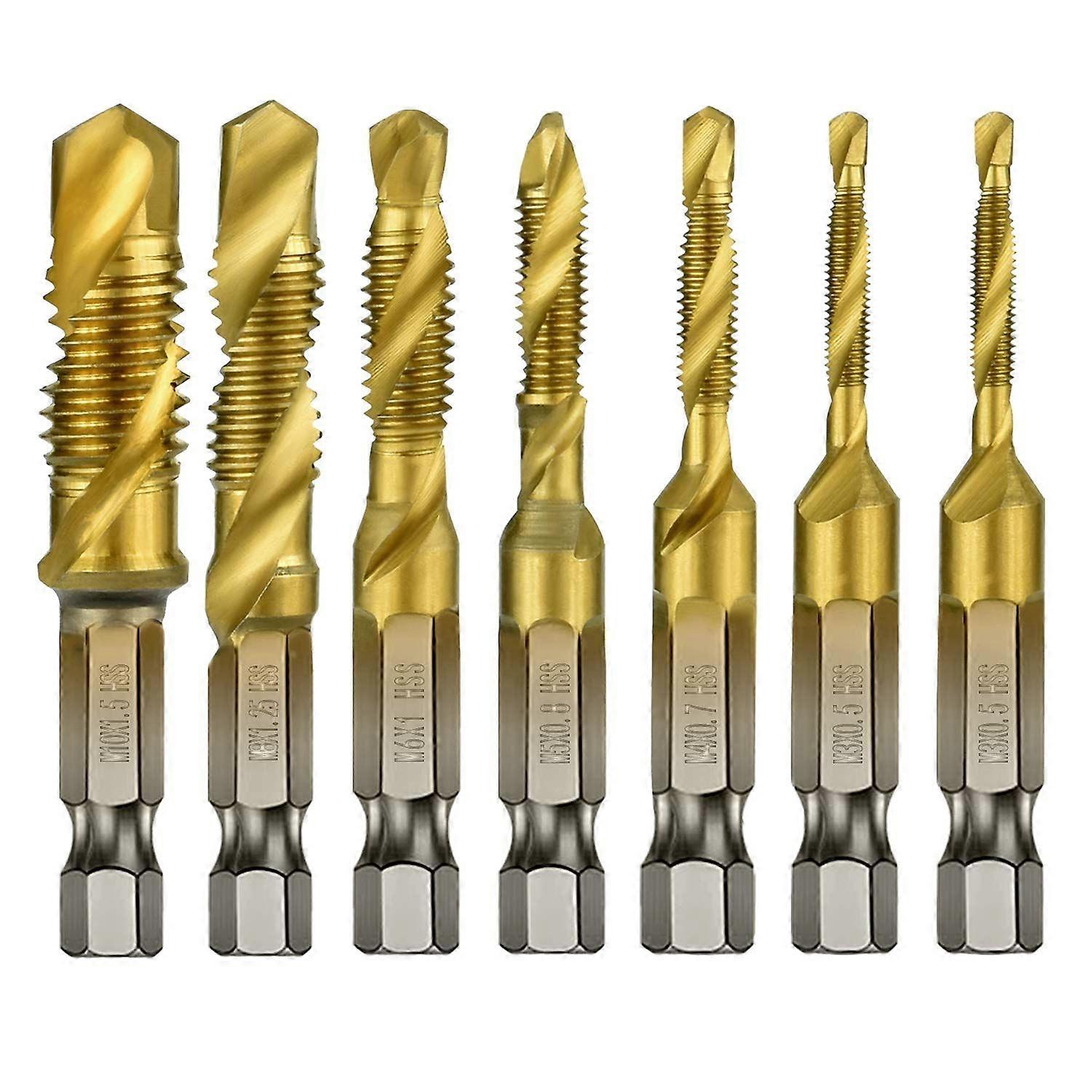7Pcs 1/4inch Hex Shank Titan combinație burghiu și robinet Set metric filet HSS M3-M10 șurub Tappin