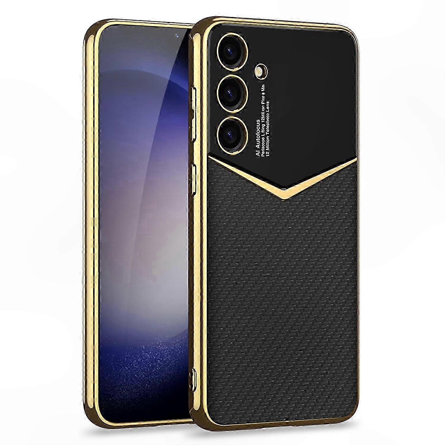 Electroplating Phone Case for Galaxy S25 - PU PC TPU Cover Black