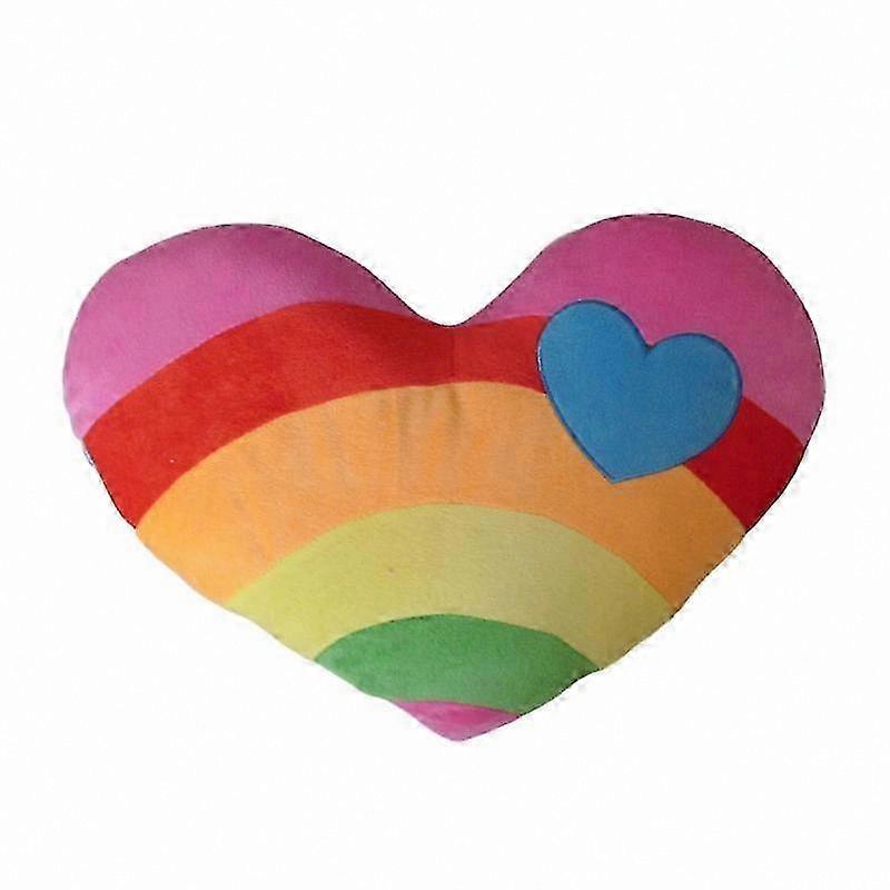 Fluffy Heart-Shaped Pillow with Rainbow Print, Soft Plush Decorative Cushion for Sofa or Bedroom, PP Cotton Filled Stuffed Ornament