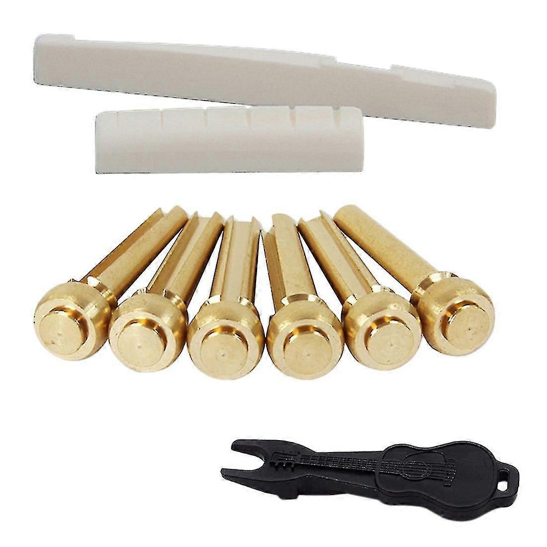 Acoustic Guitar String End Nut Bridge Saddle Abalone Pins Replacements Set (brass Pins & Bone Saddl