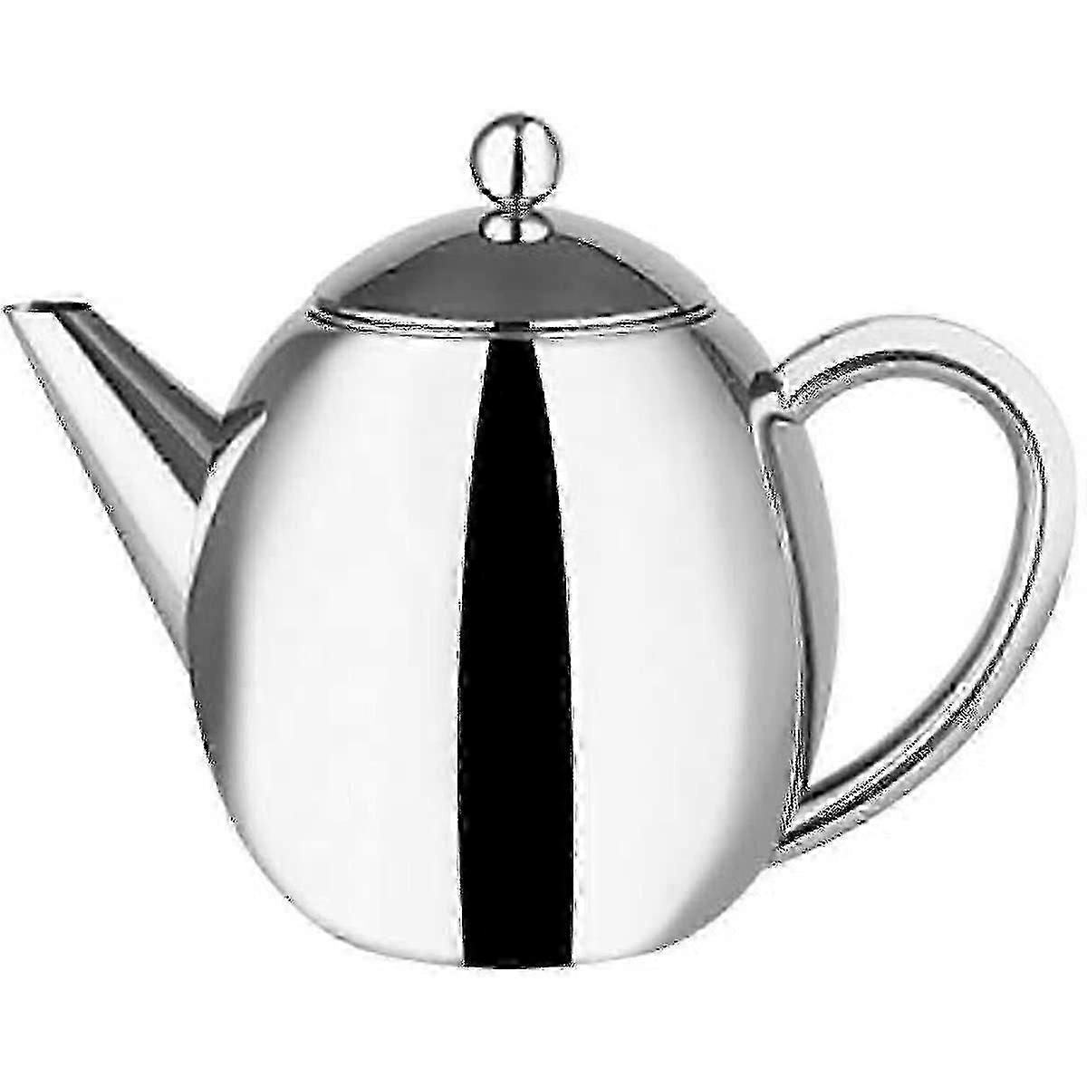 2l Double Walled Insulated Polished Stainless Steel Teapot With Infusing Basket, Eu Standard