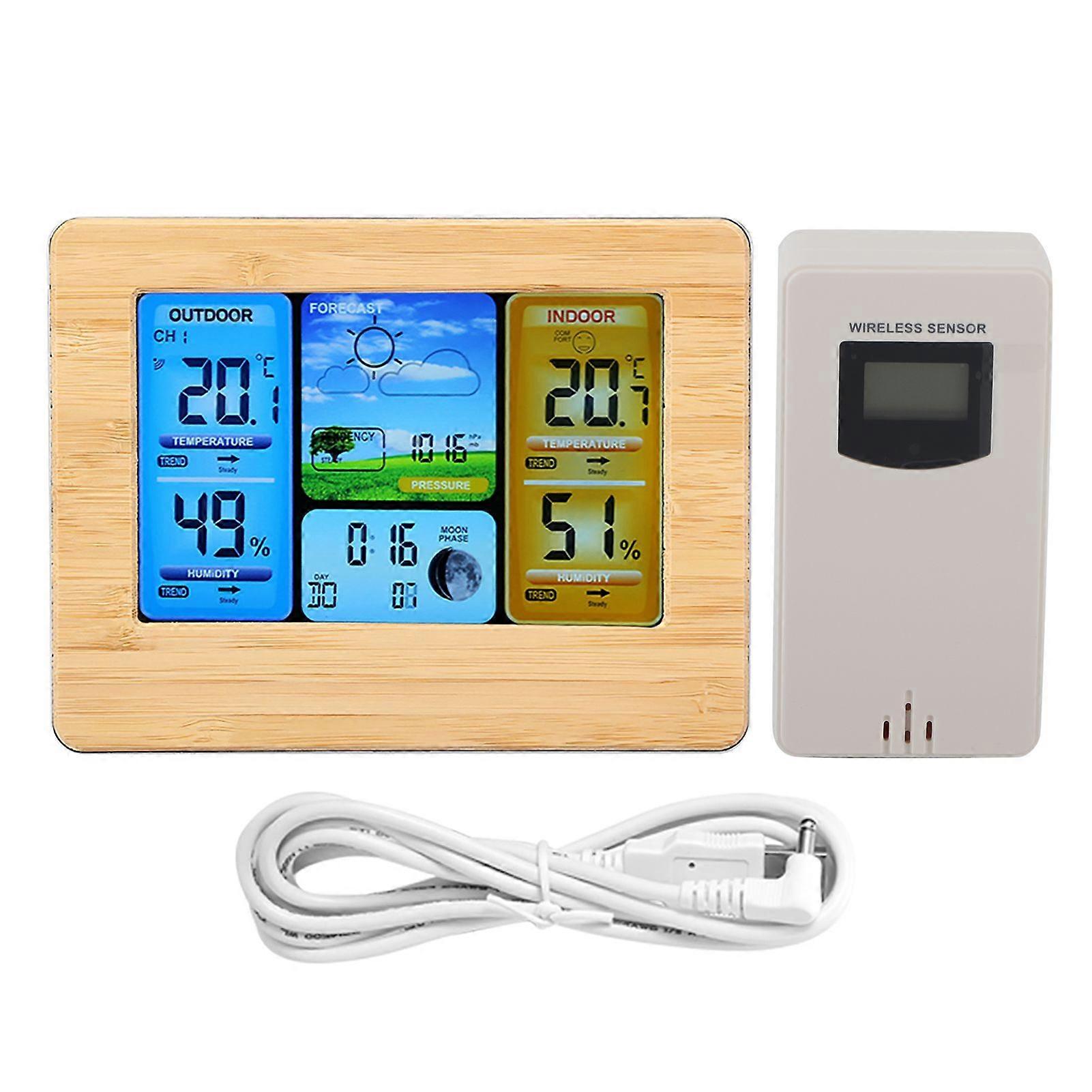 LCD Digital Wireless Weather Station Clock Thermometer Indoor&Outdoor Humidity (Yellow)
