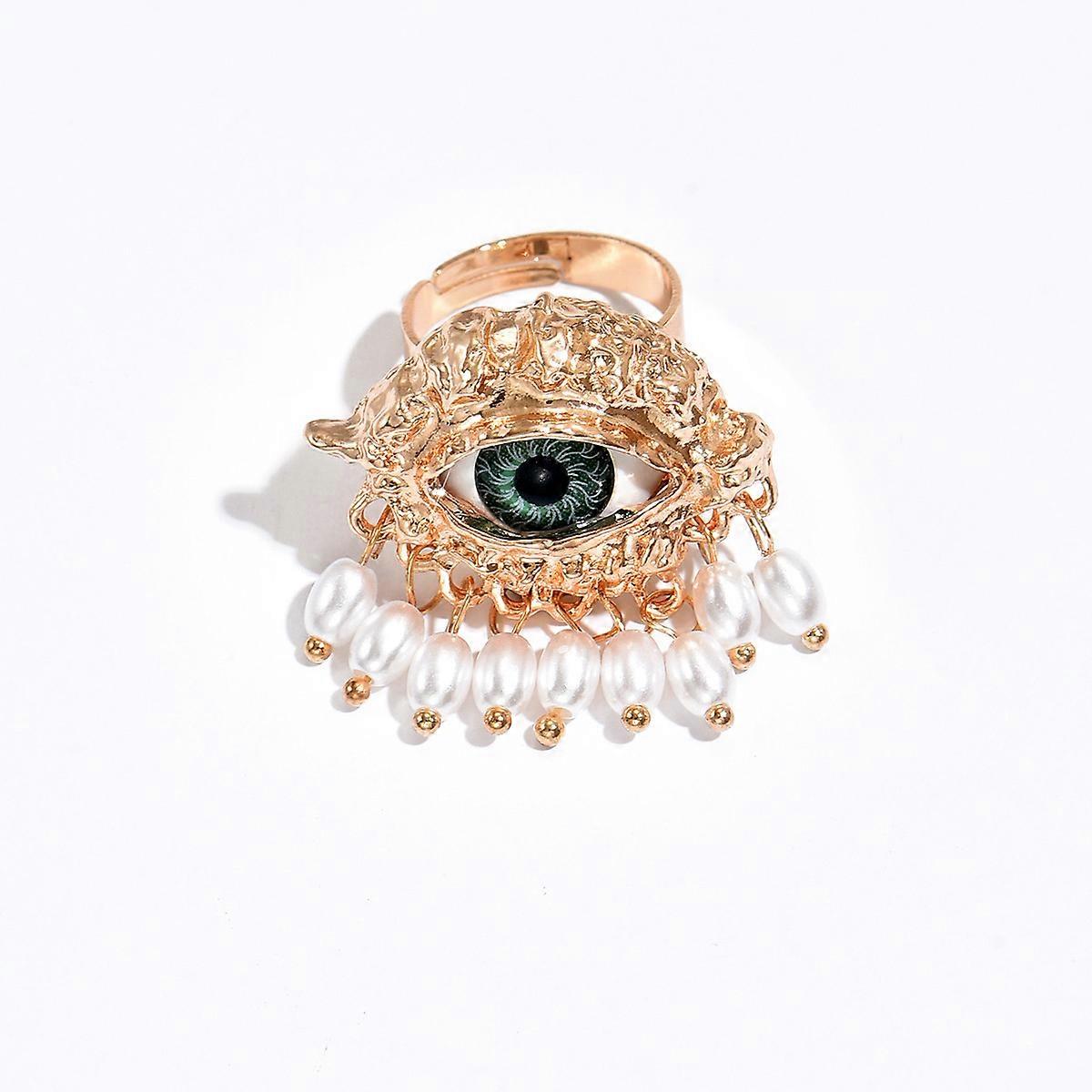 Vintage Ring, Evil Eye Exaggerated Pearl Open Adjustable Ring Accessory