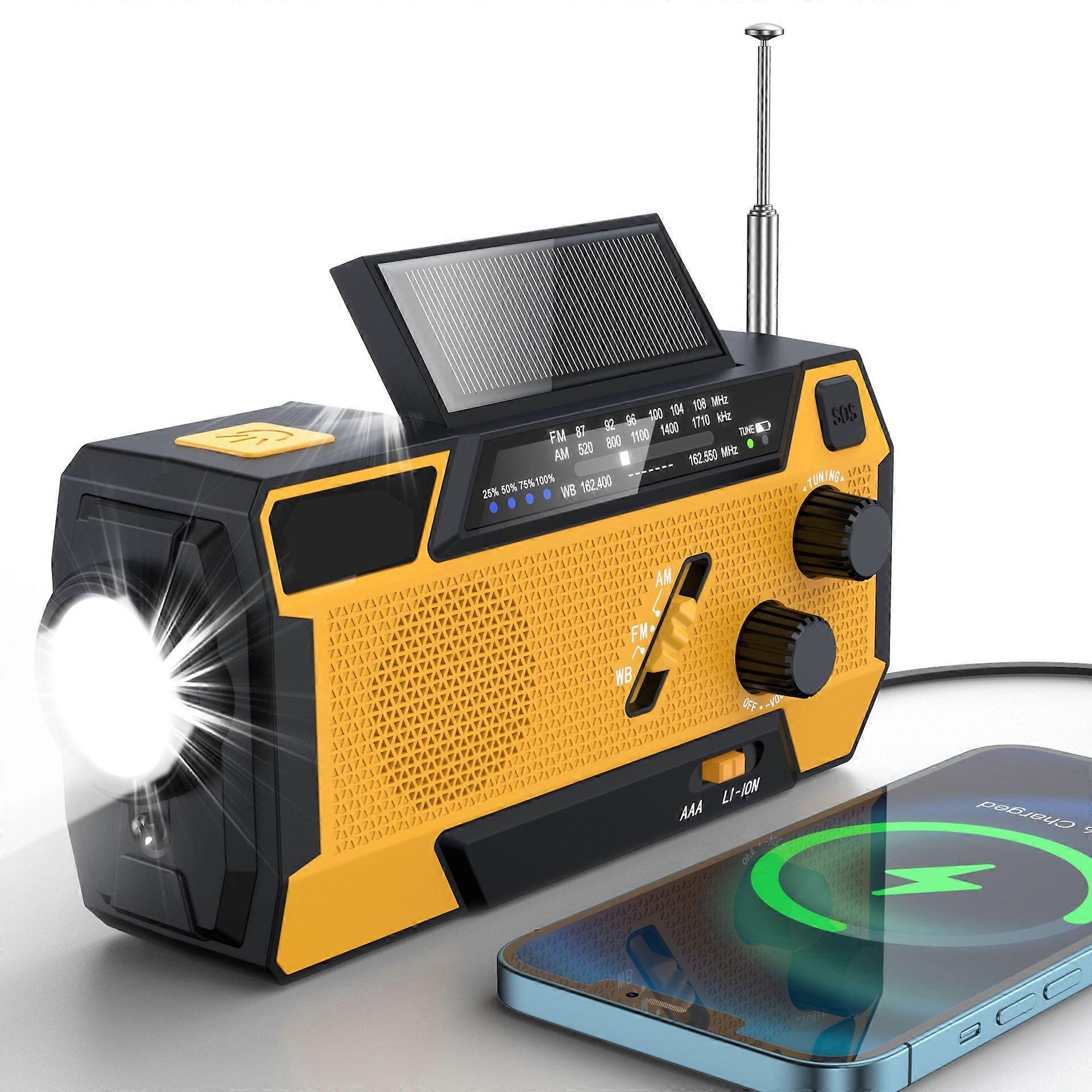 Hand-crank emergency radio, NOAA weather radio power supply, 3-in-1 charging