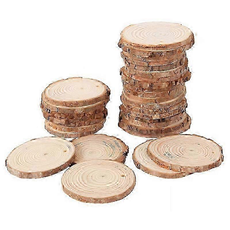 40Pcs 3-4CM Unfinished Natural Round Wood Slices Circles with Tree Log Discs for Home Party Decorat