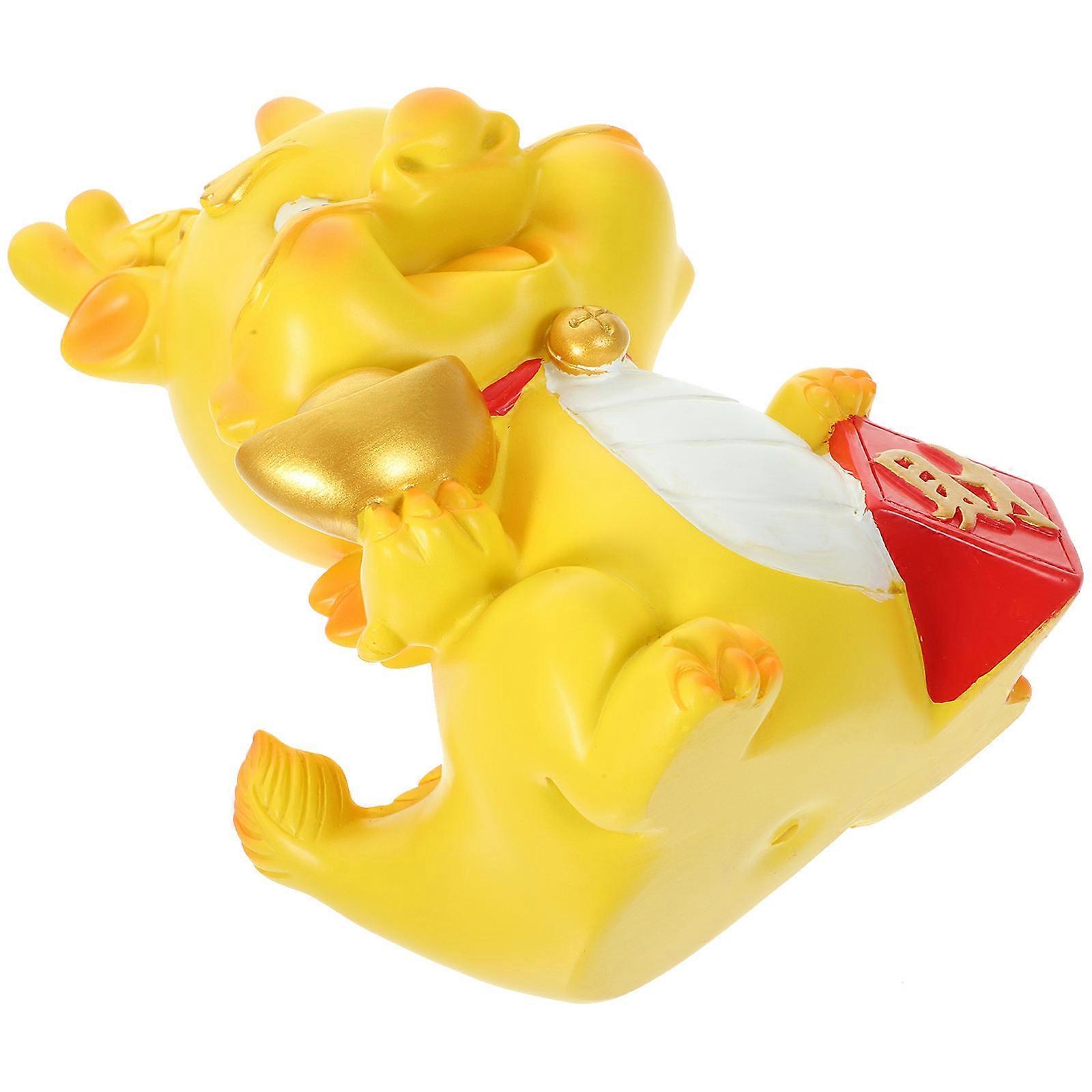 Resin Dragon Statue Coin Bank for Decorative Money Jar 3Pcs Yellow