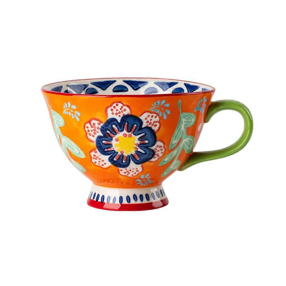 Ceramic Coffee Mug HandPainted Floral Pattern Large Capacity 14oz Orange For Home Kitchen