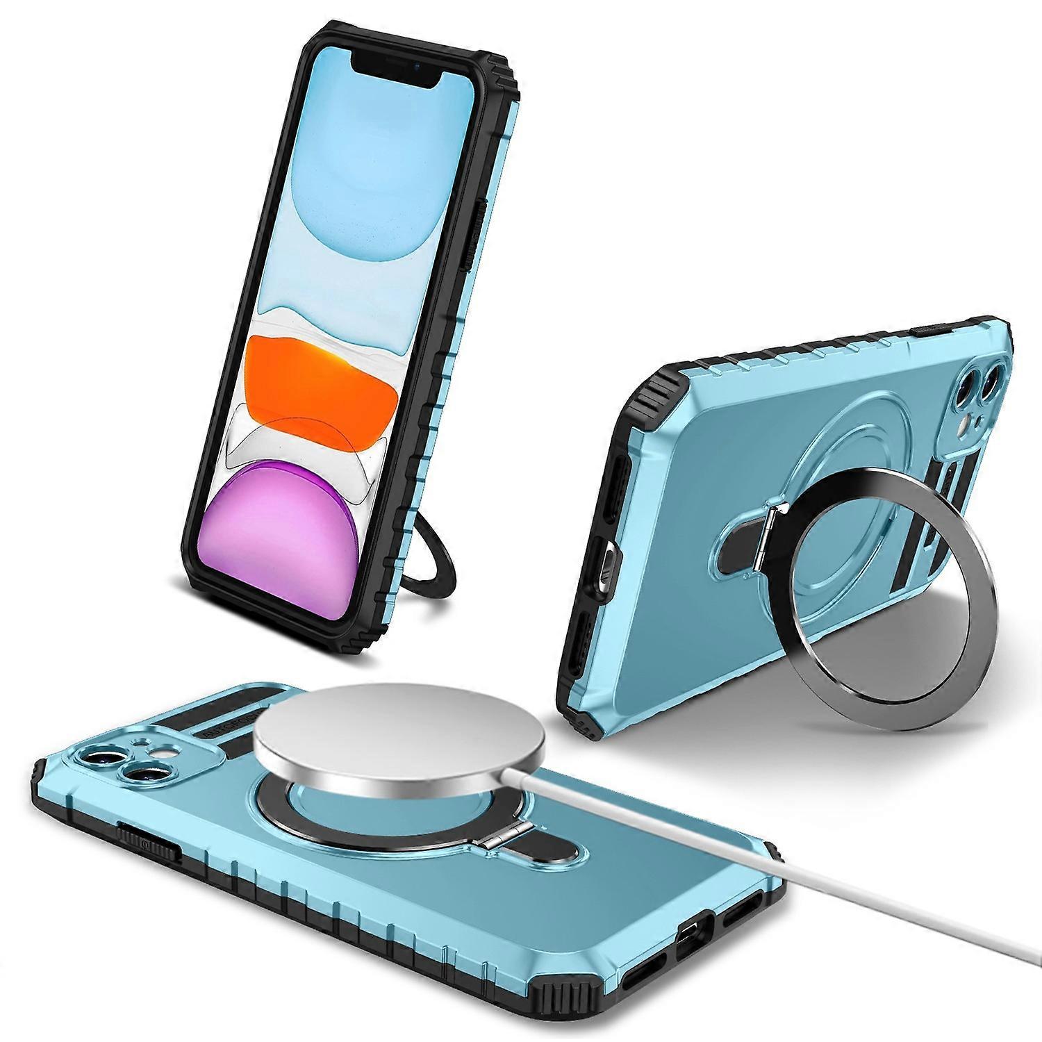 Pour iPhone 11 Coque Béquille PC + TPU Housse de téléphone compatible avec MagSafe - Bleu ciel