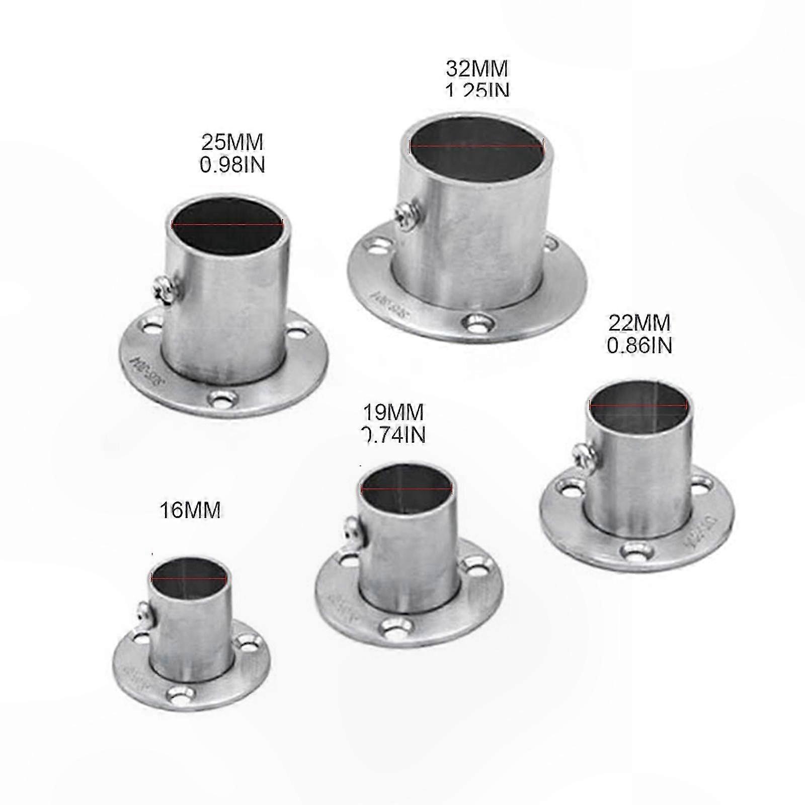 Wall-Mounted Tube Support Flange for 16-32mm Diameter Rods Wardrobe Rail Socket End Holder Stainless Steel Pipe Bracket