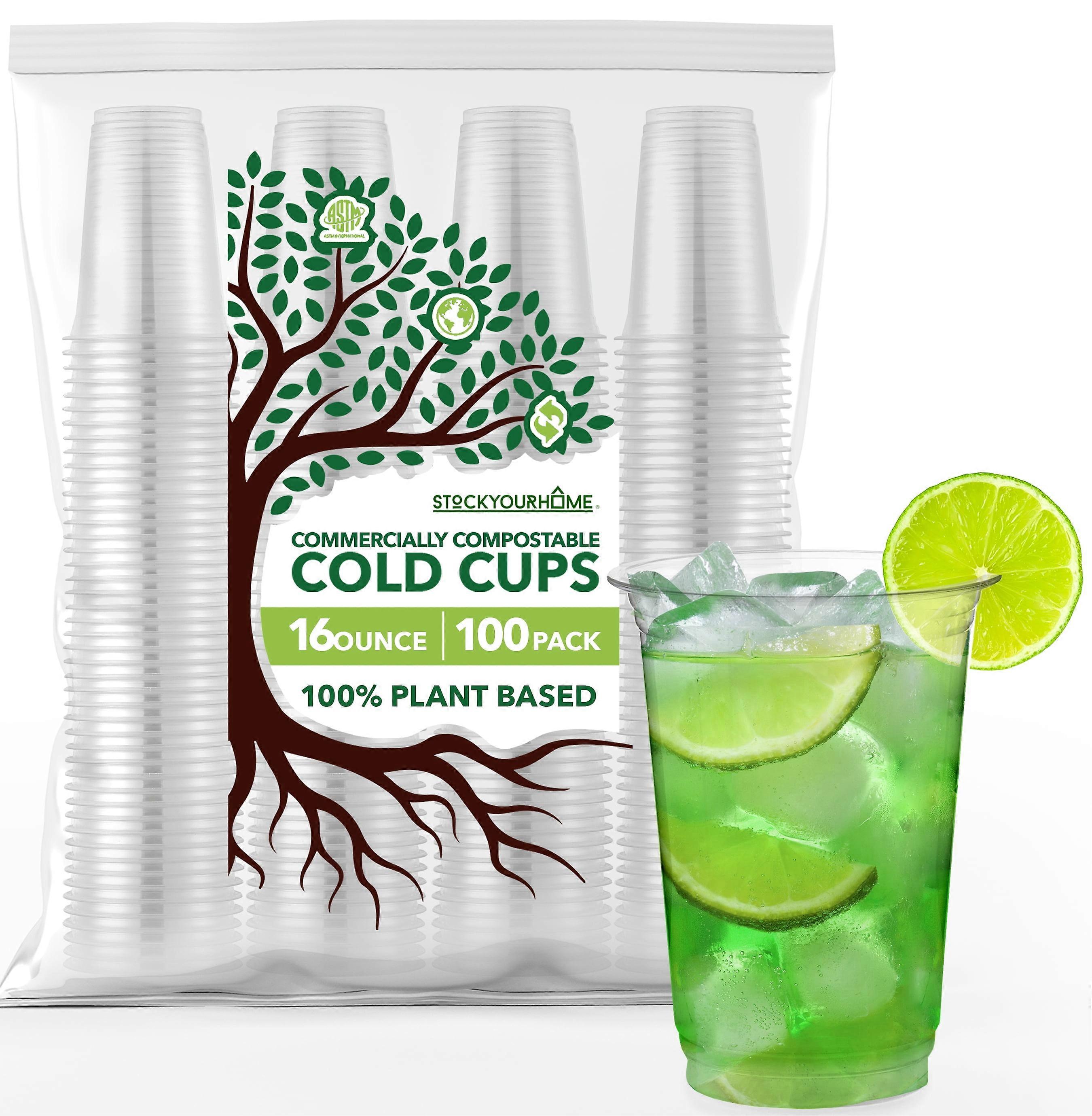 16 oz Clear Compostable Cold Cups (50 Pack) - Plant Based Eco Cup, Compatible with Water, Wine & Beer Samples