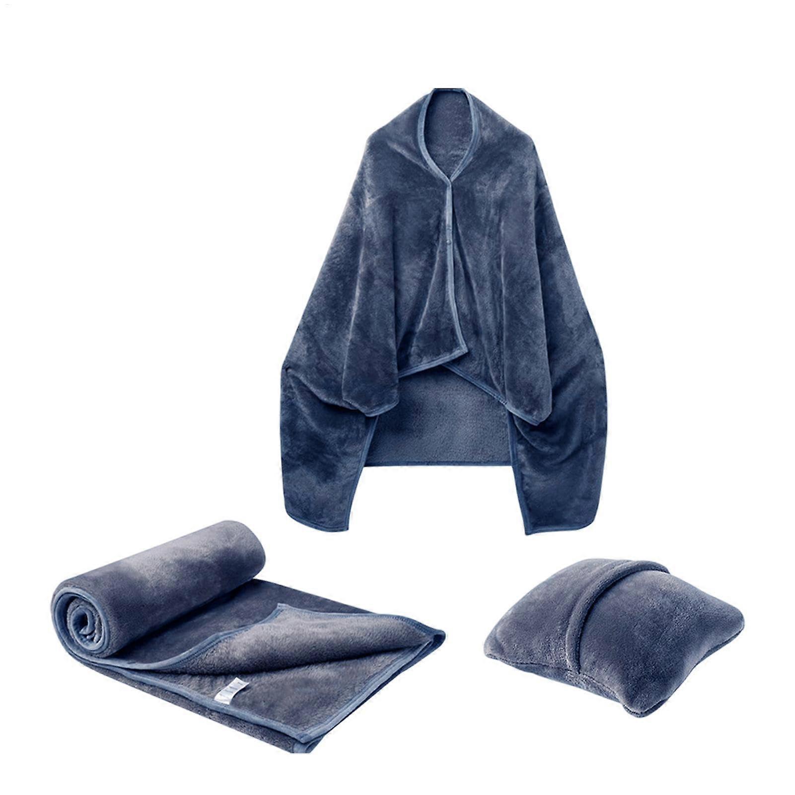 Travel Blanket Pillow Airplane Pillow And Blanket Set, Flannel Navy Blue, Lightweight Travel Blanket And Pillow