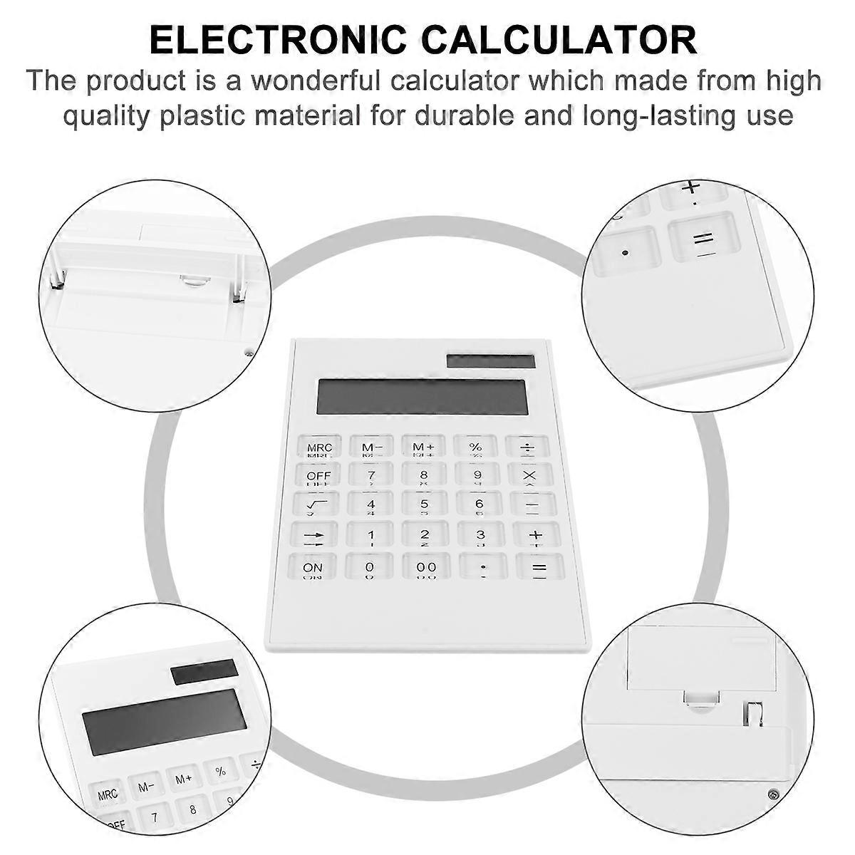 Solar Powered Calculator 1Pack Electronic Device For Office Use White Color With Durable ABS Material
