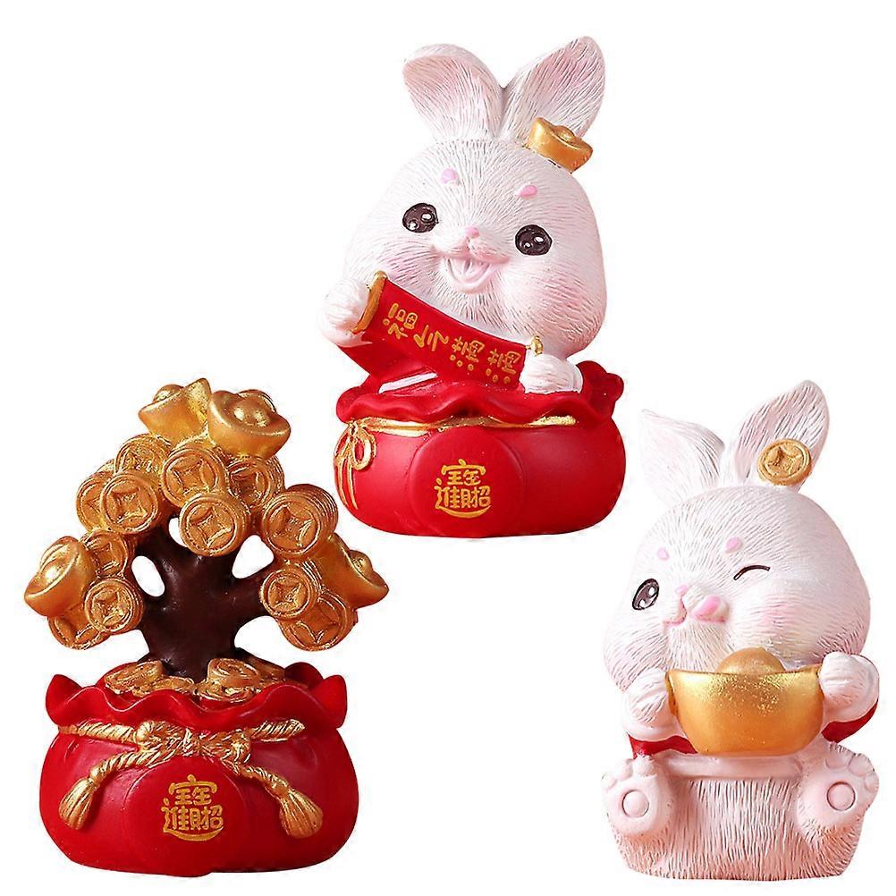 Cartoon Rabbit Figurines Resin Bunny Decorations for Desktop 2Sets