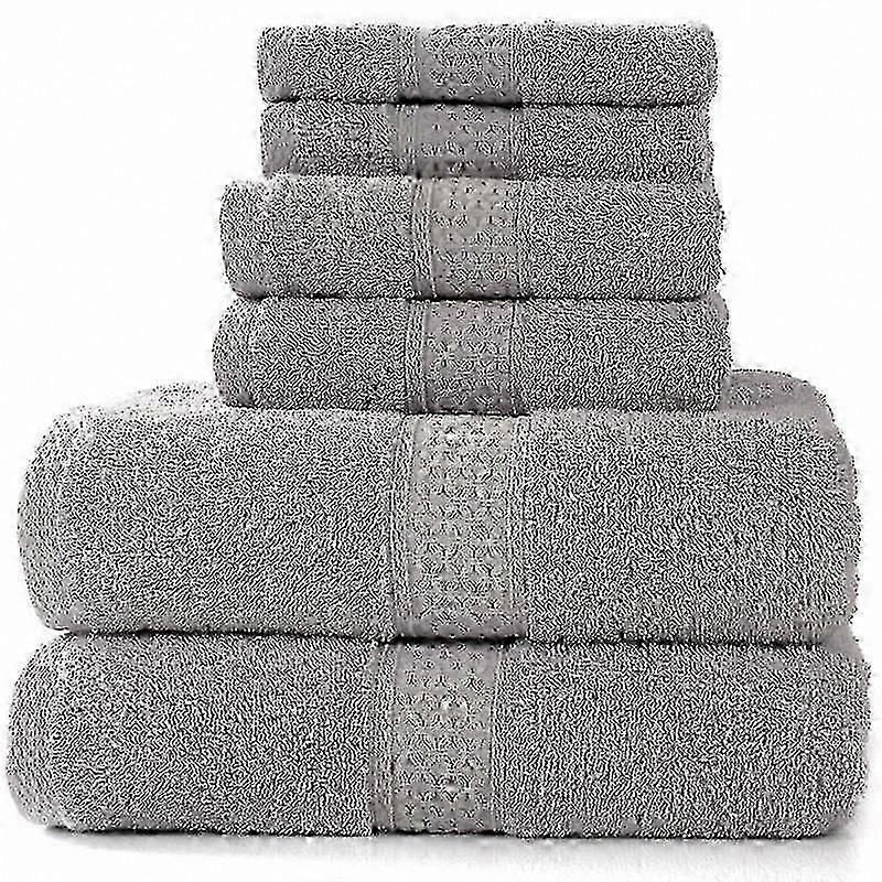 Soft Absorbent Cotton Towel Set, 6-Piece Bath and Square Towels, Light Gray