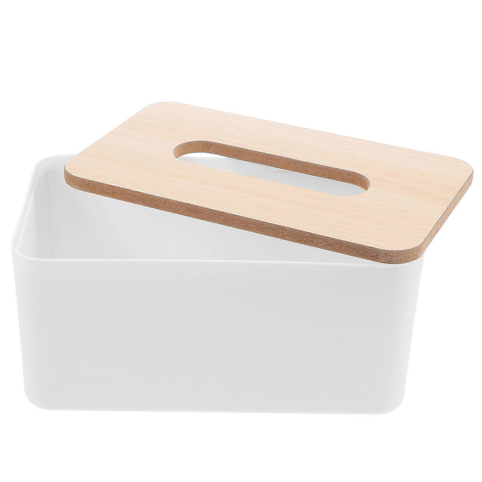 Plastic Tissue Box Cover Rectangular Tissue Box Daily Use White Wood Storage 1Pack