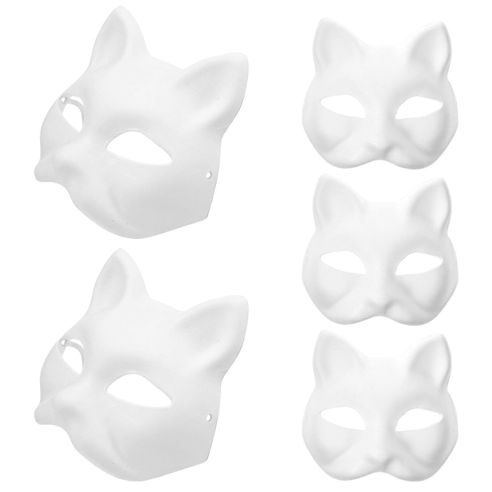 Painting Cat Mask Diy Unpainted Pulp For Masquerade Events And Performances 5Pcs White