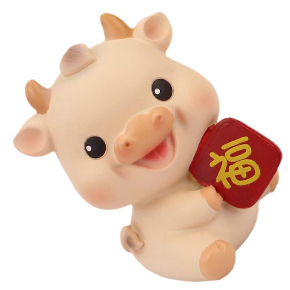 Cattle Statue Miniature Ox for Decoration 2Pcs Resin Car Dashboard Ornament