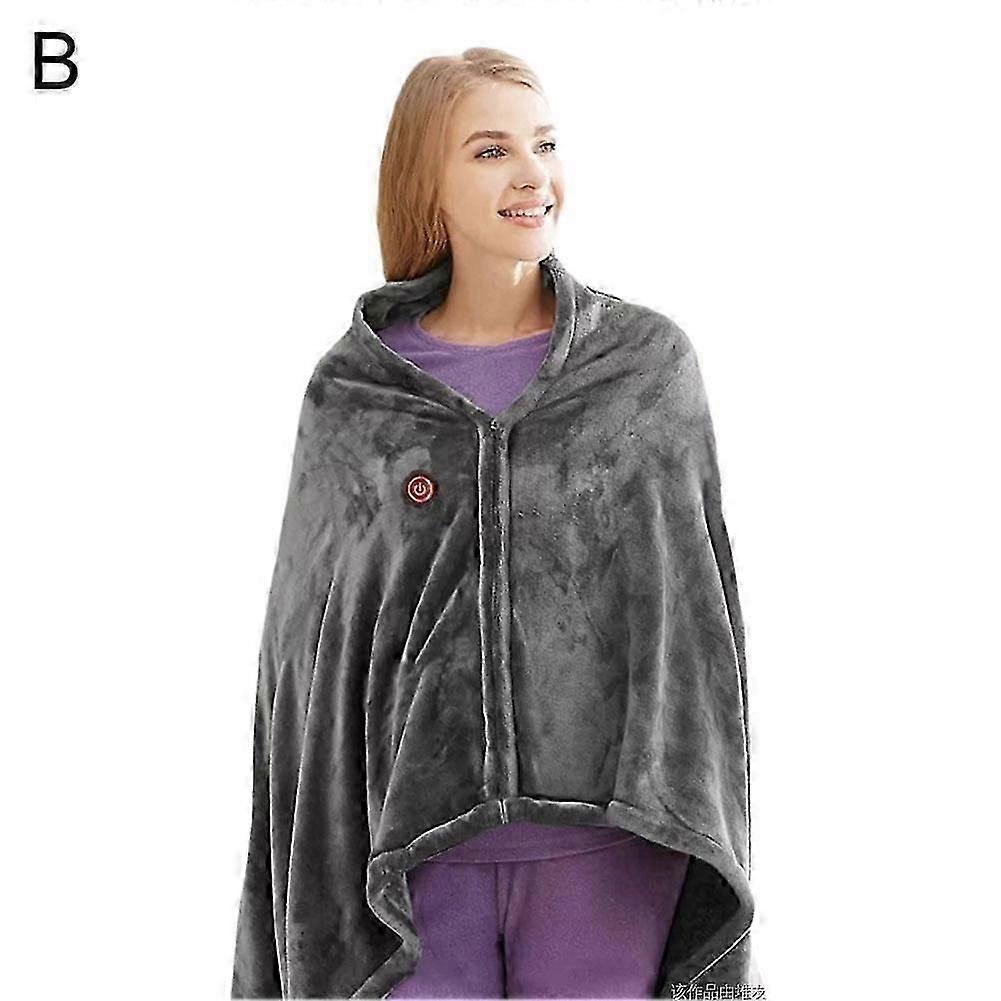 Zip Electric Heated Blanket Fleece Portable Heated Shawl Throw Warm Cape