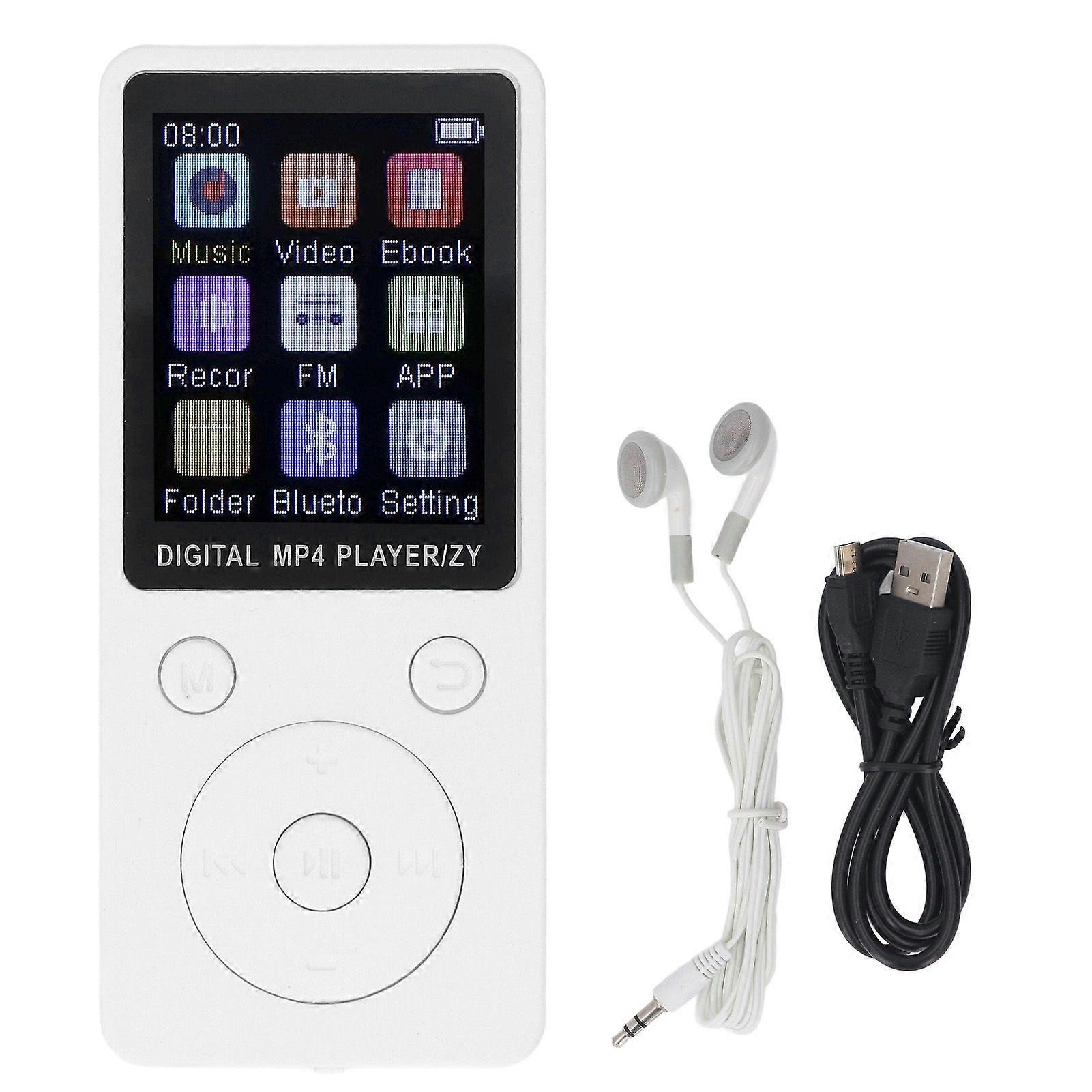 MP3 Player 1.8 Inch Color Screen HiFi Sound Portable Music Player Support Picture Video Book Recording 128GB Memory Card White