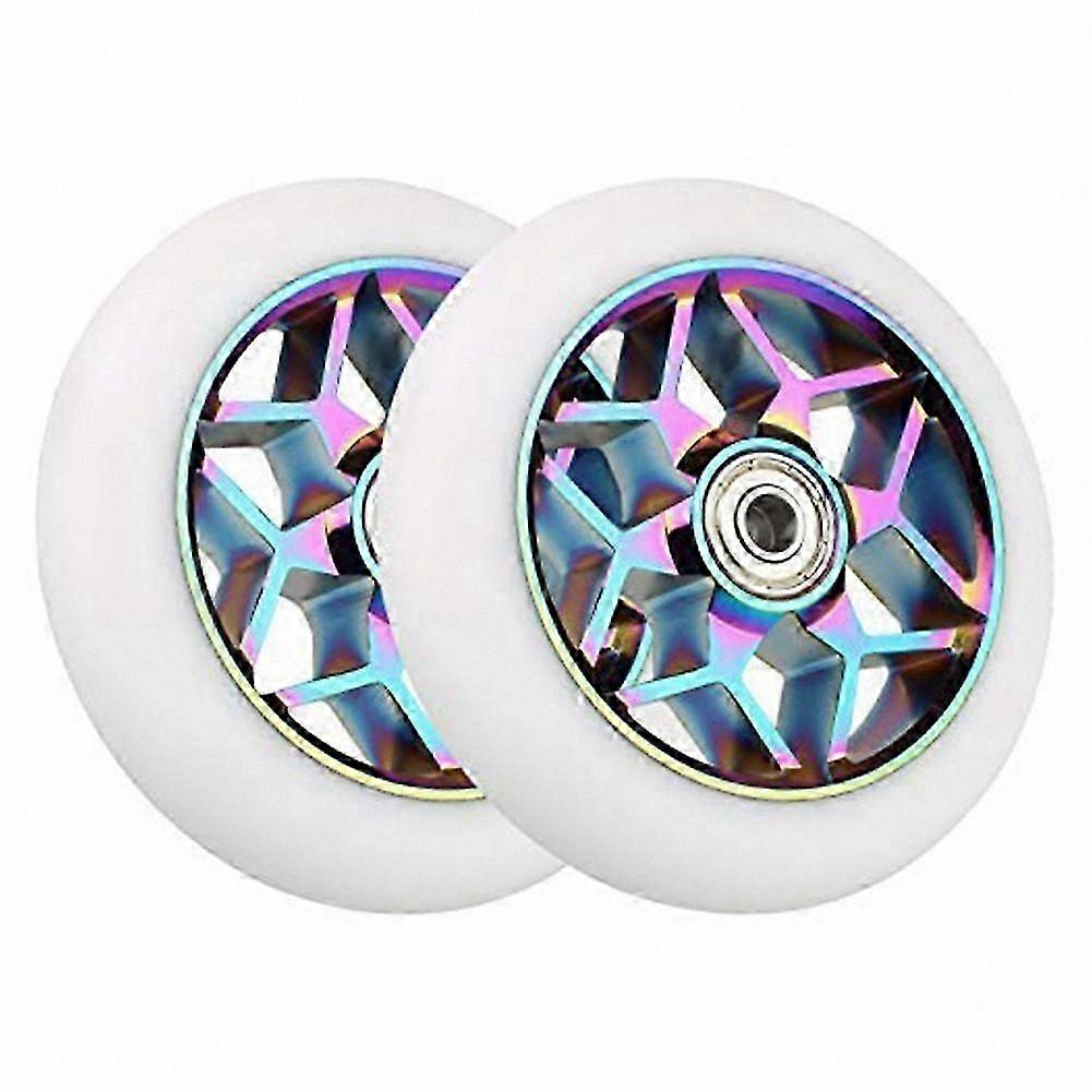 2 Pieces of 110mm Colorful PU Stunt Scooter Wheels with Bearings for Trick Performance