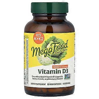 MegaFood, vitamin D3, 125 mcg (5.000 IE), 60 minikapsler