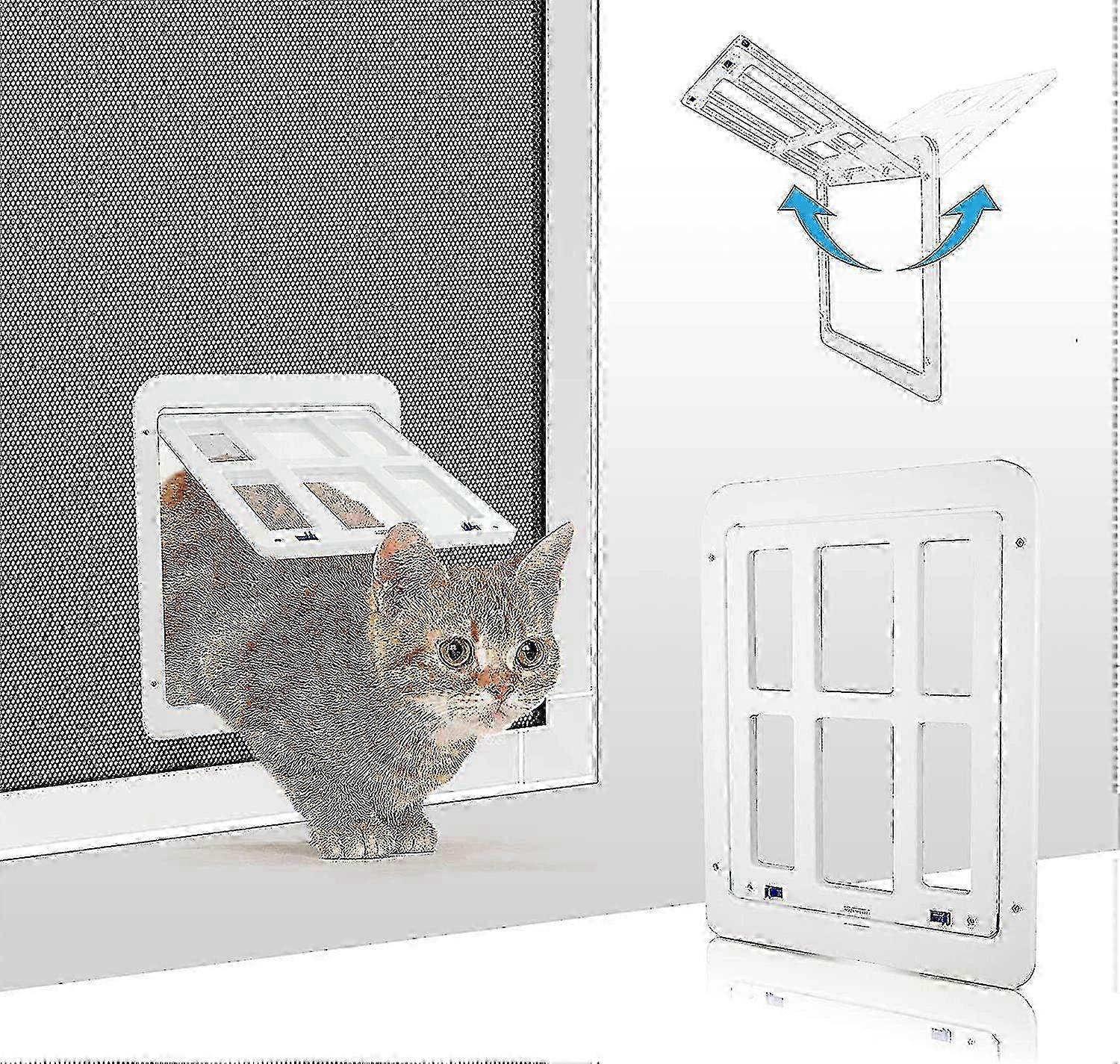 Automated Closure Fly Screen Cat Flap with Magnetic Lock and Pet Door for Balcony Door