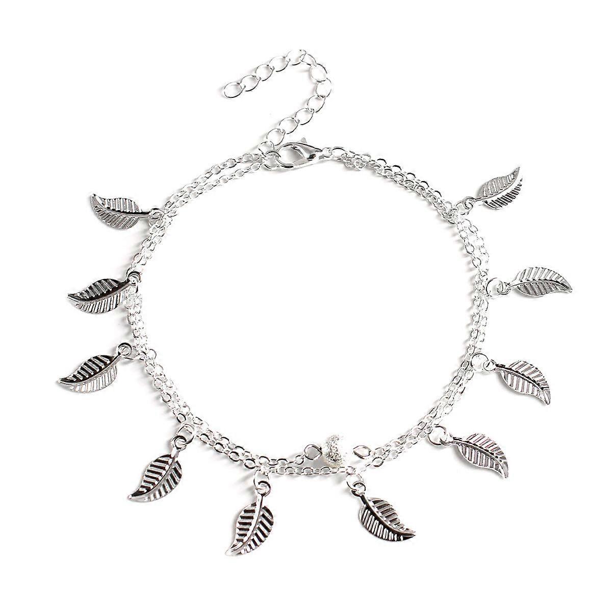 Anklet, Women's Fashionable Simple Alloy Handmade Double Layer Beaded Leaf Anklet