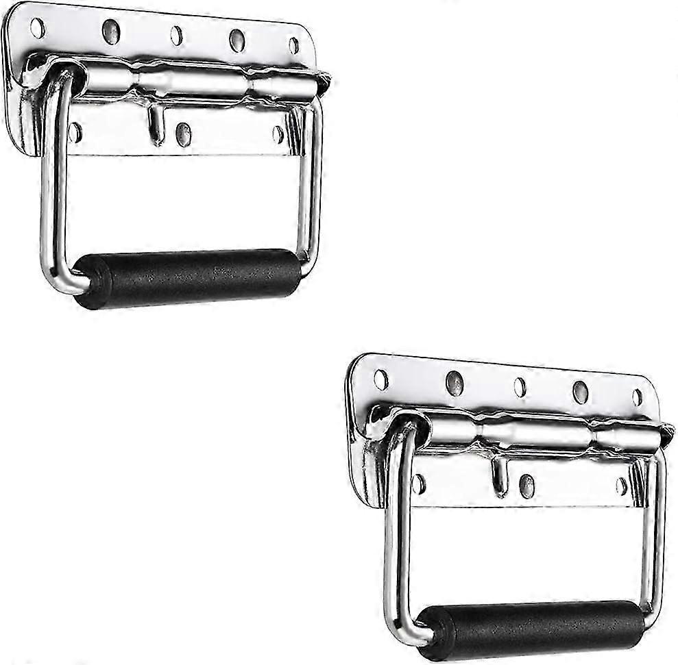 Folding Crate Handles, 2 Pieces Stainless Steel Pull Handle Spring Folding Handle with Rubber Grip