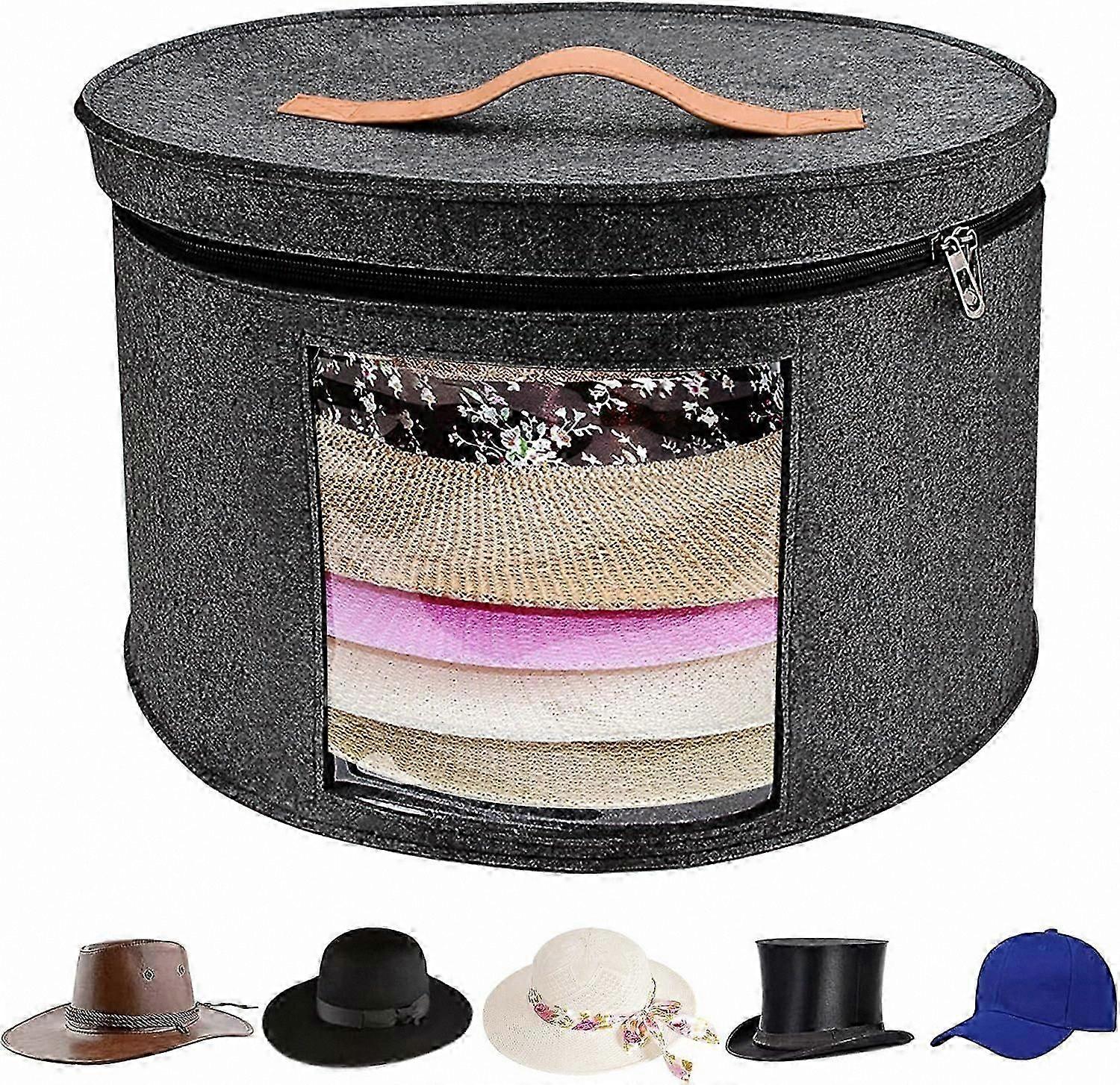 Foldable Round Storage Box for Hats and Toys, 15.7" D x 9.8" H, Dustproof Lid, Portable Organizer for Home and Travel