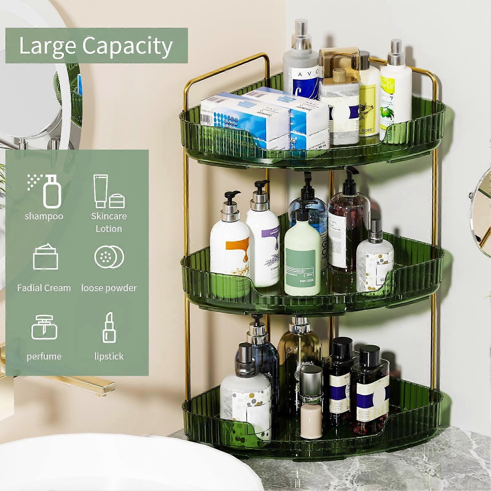 SUSUchens Corner Bathroom Counter Organizer, 3 Tier Storage Rack Compatible with Countertop Makeup & Perfume, Clear Triple Layer, Easy Assembly