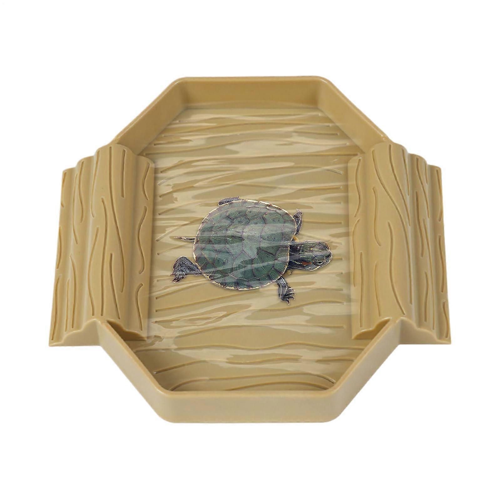 Turtle Food Bowl Reptile Water Basin With Ramp For Terrarium Use Beige / Yellow