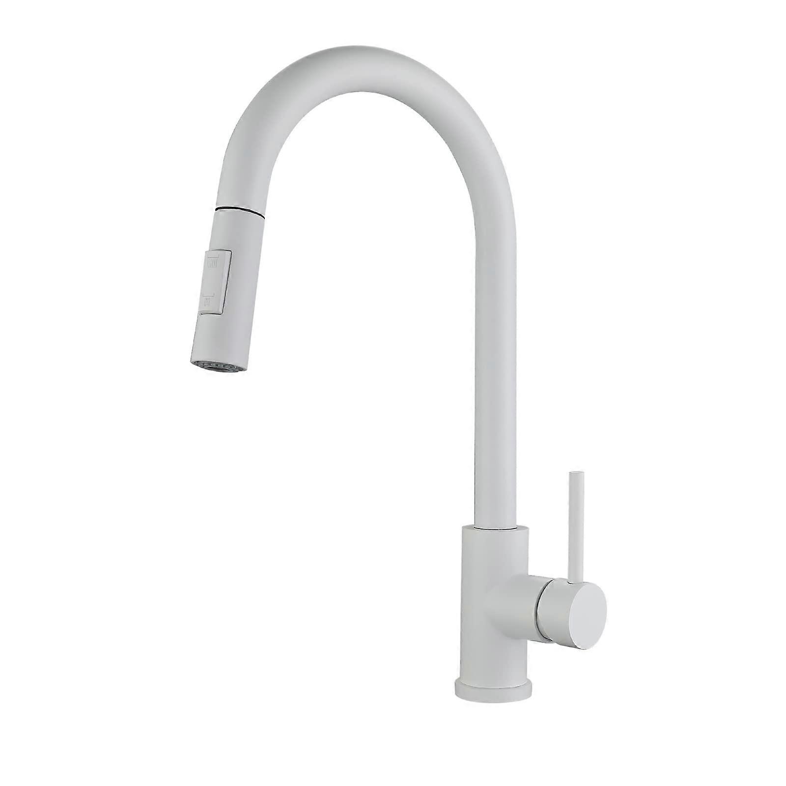 White Kitchen Faucet Brass Kitchen Sink Faucet With PullDown Sprayer  Arc SingleHandle 2Mode Deck Mounted