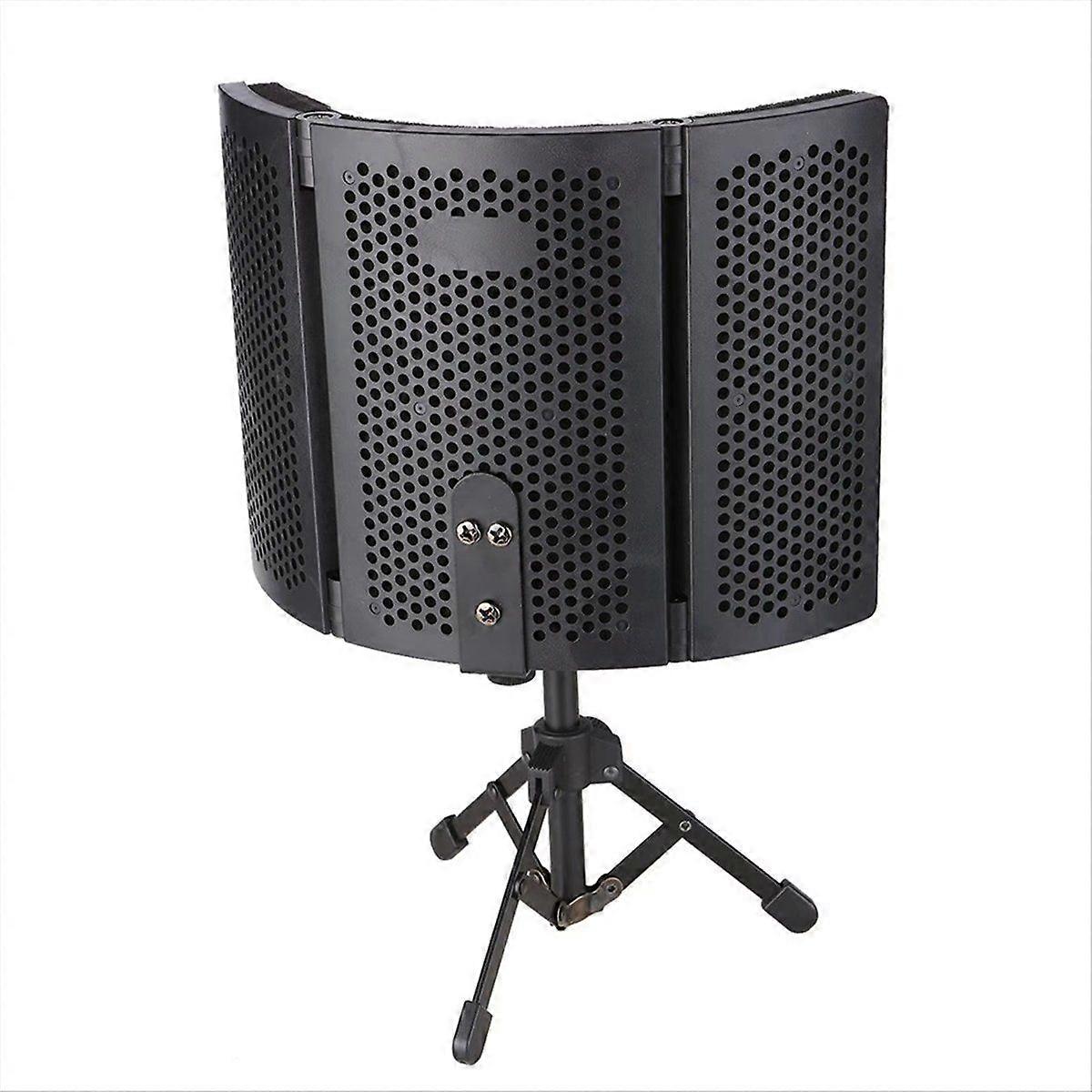 3 Sides Studio Microphone Isolation Shield with Metal Tripod Stand for Studio Broadcast Podcasts Re