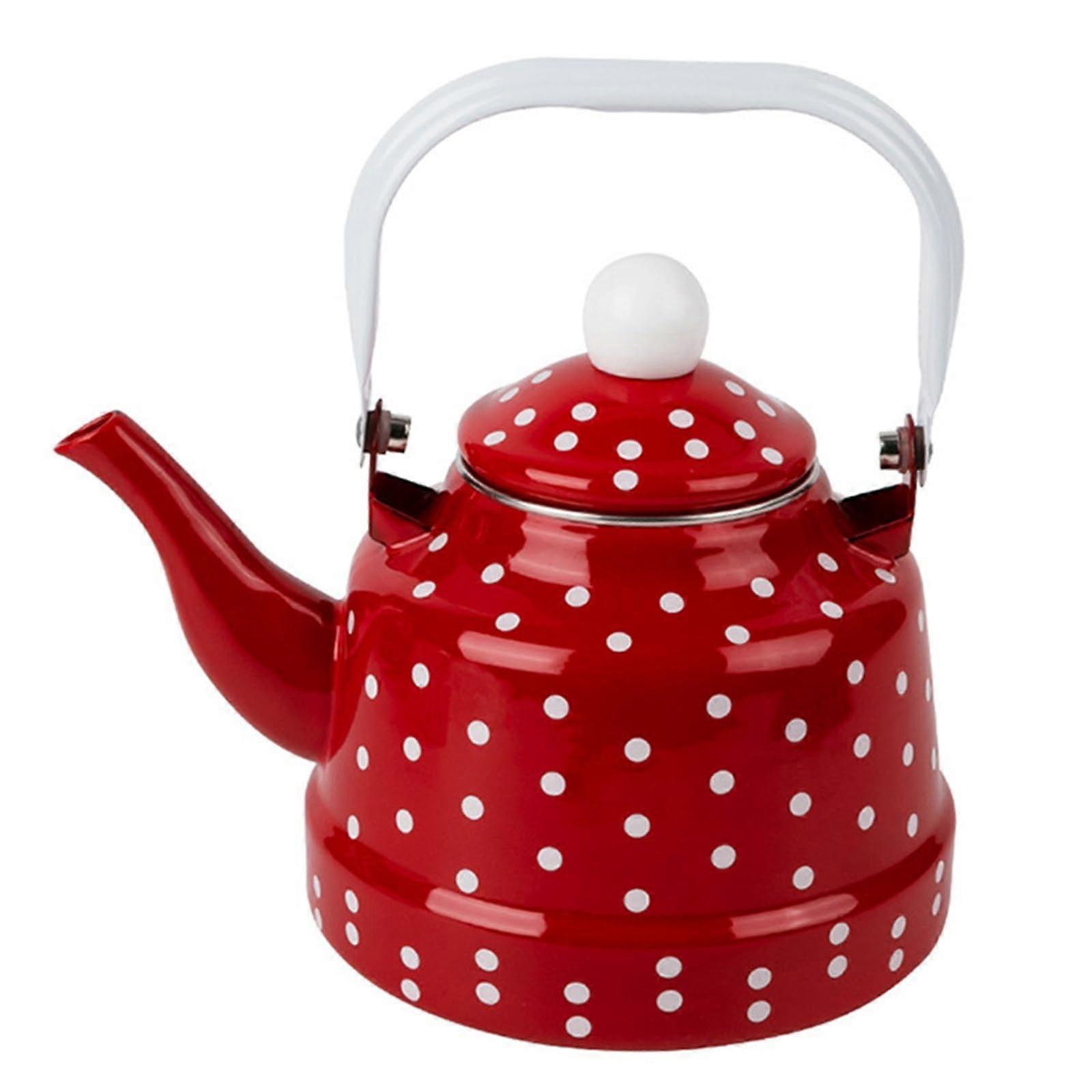 Stovetop Coffee and Tea Kettle Enamel Red 1.1L Small Teapot for Camping and Boiling Water