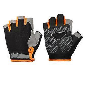 Outdoor Half Finger Sports Gloves Nonslip Grip Ergonomic Design Breathable Polyester Texture for Hiking Climbing Fitness  orange color XL