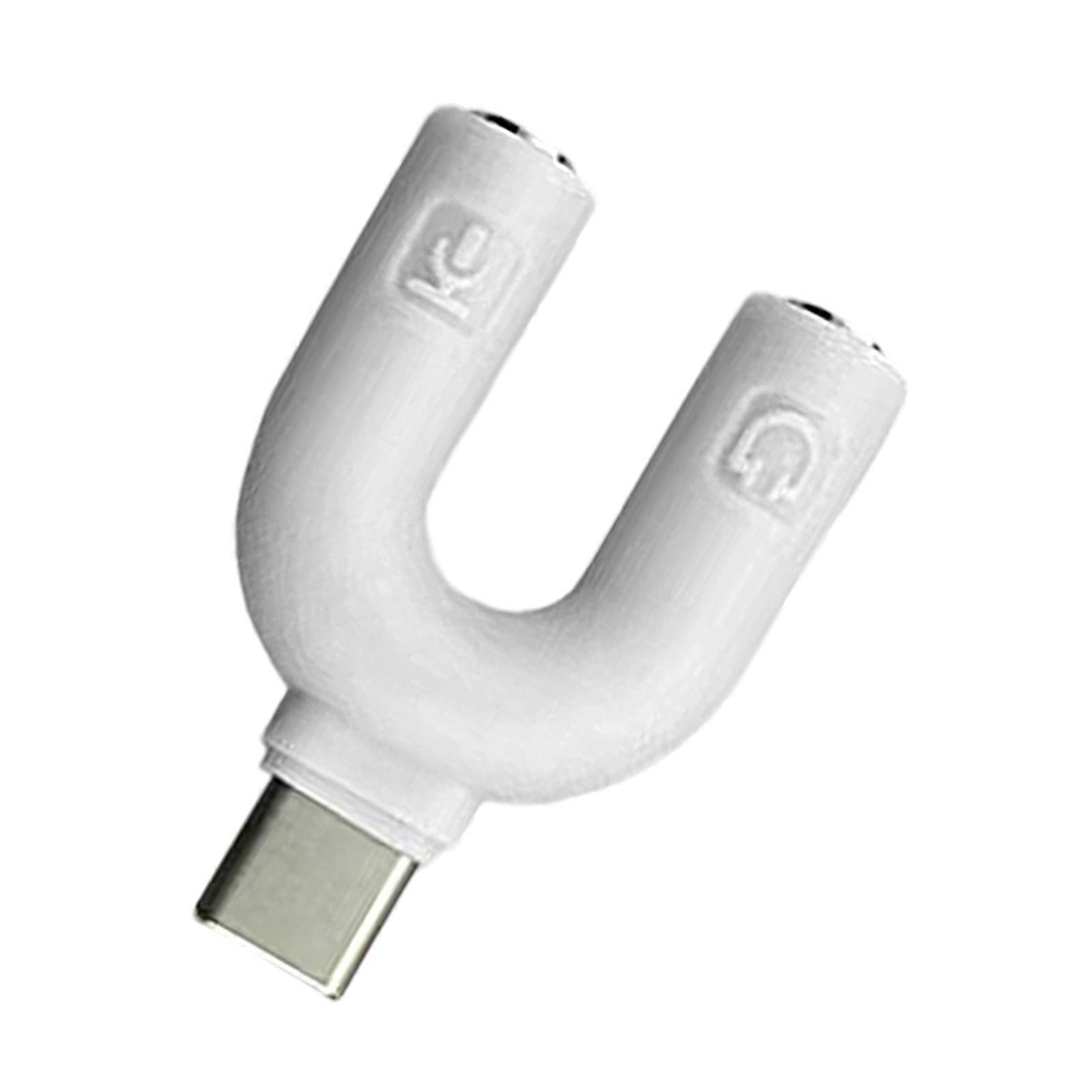 USB C to Double 3.5mm Splitter Adapter Compatible for Type C Phone Devices Enables Two Way Audios Sharing For Movie Night  White